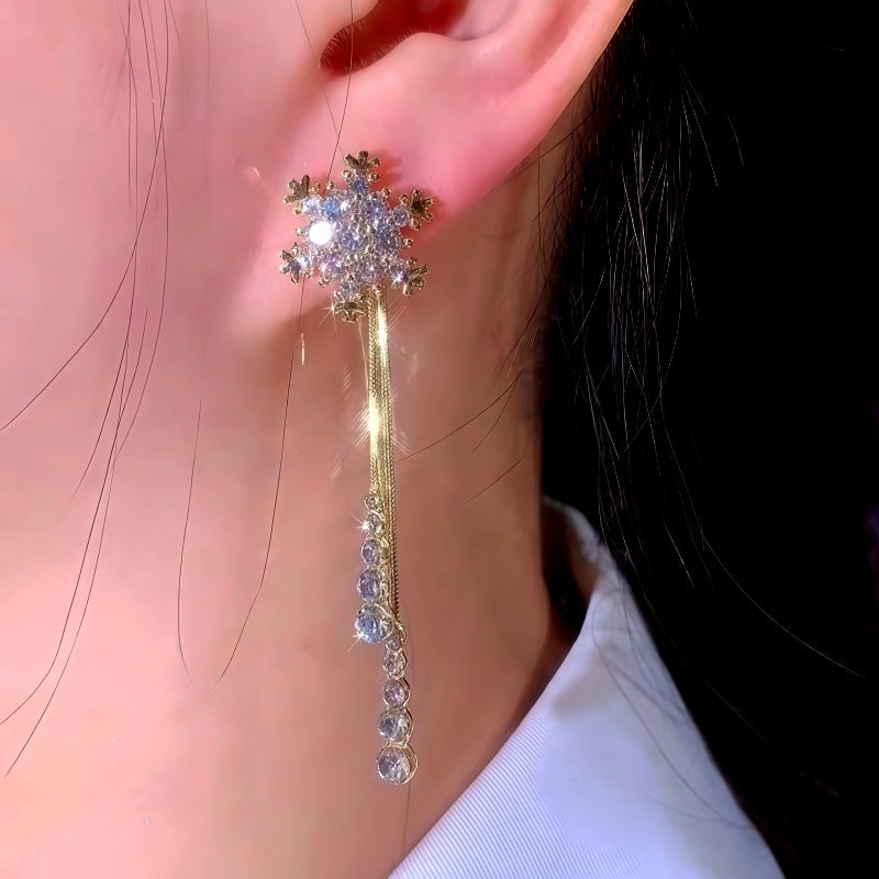14K Gold-Plated Trendy Zircon Diamond Snowflake Tassel Earrings