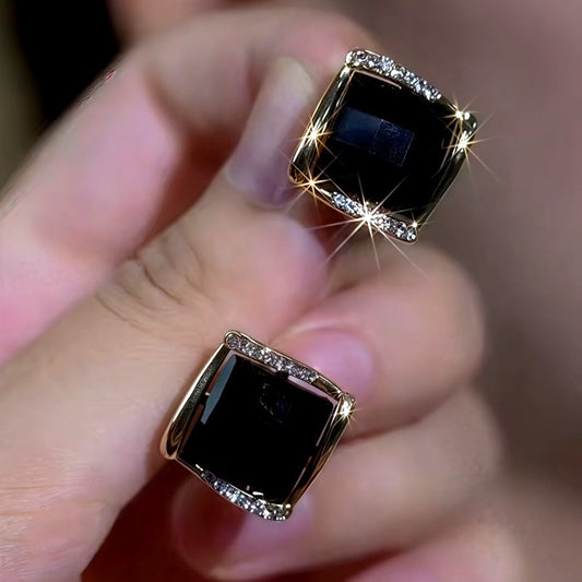 14K Gold-Plated Zircon Black Diamond Stud Earrings