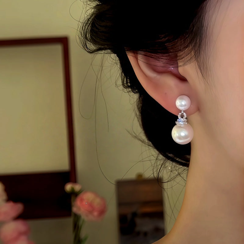 14K Gold-Plated Zircon Diamond Bead Earrings