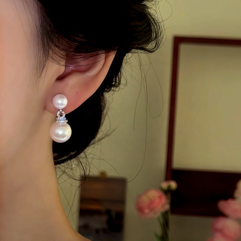 14K Gold-Plated Zircon Diamond Bead Earrings