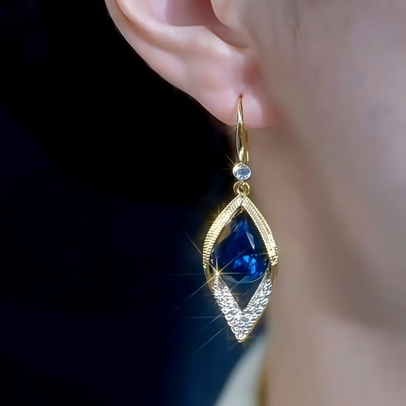 14K Gold-Plated Zircon Diamond Blue Diamoonod Ear Hook Earrings
