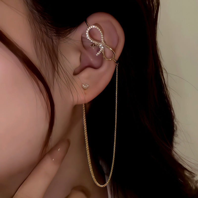 14K Gold-Plated Zircon Diamond Bow Ear Cuff Earrings