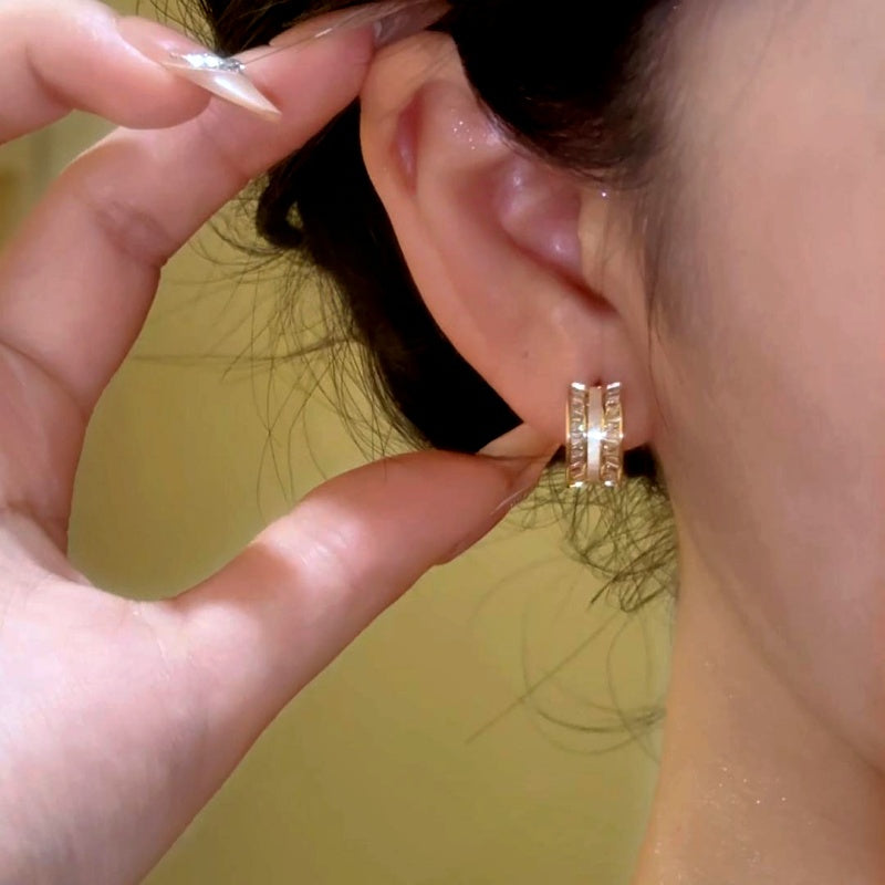 14K Gold-Plated Zircon Diamond C-Shaped Earrings