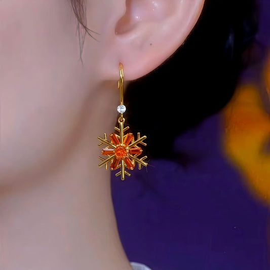 14K Gold-Plated Zircon Diamond Christmas Snowflake Ear Hook Earrings