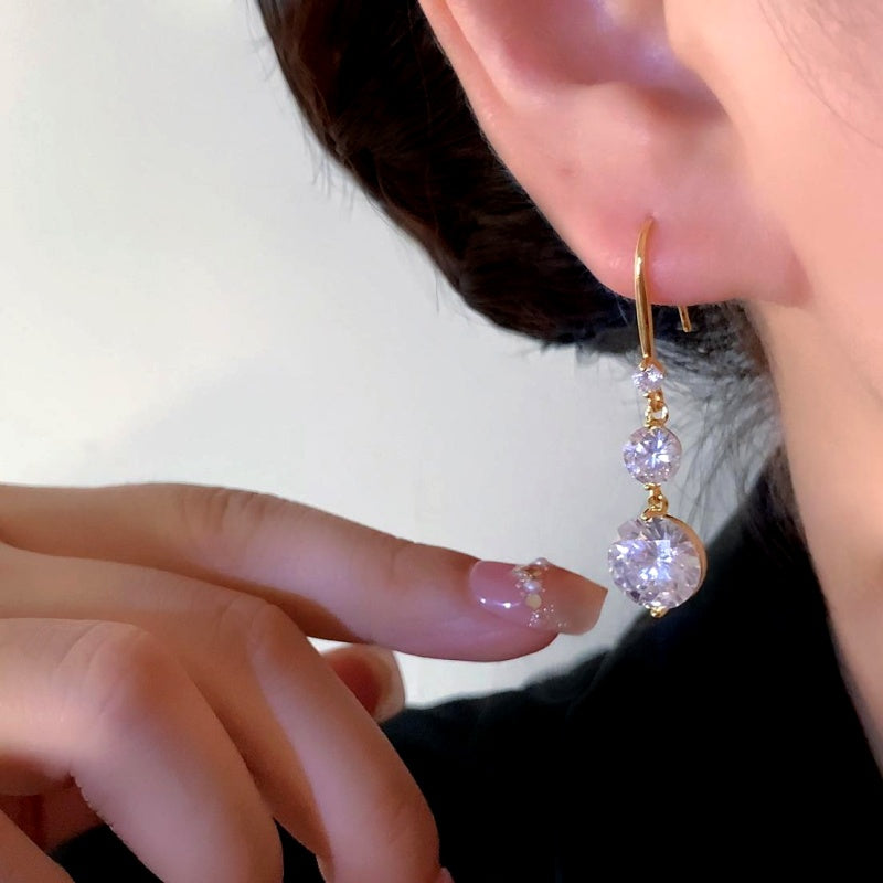 14K Gold-Plated Zircon Diamond Ear Hooks