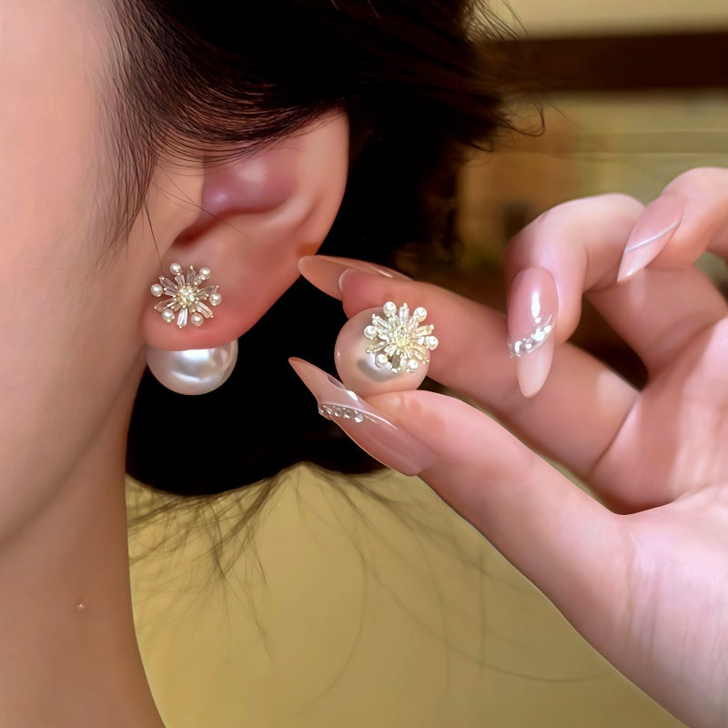 14K Gold-Plated Zircon Diamond Flower Bead Earrings