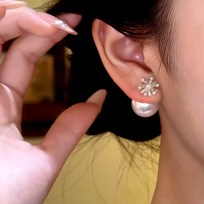 14K Gold-Plated Zircon Diamond Flower Bead Earrings