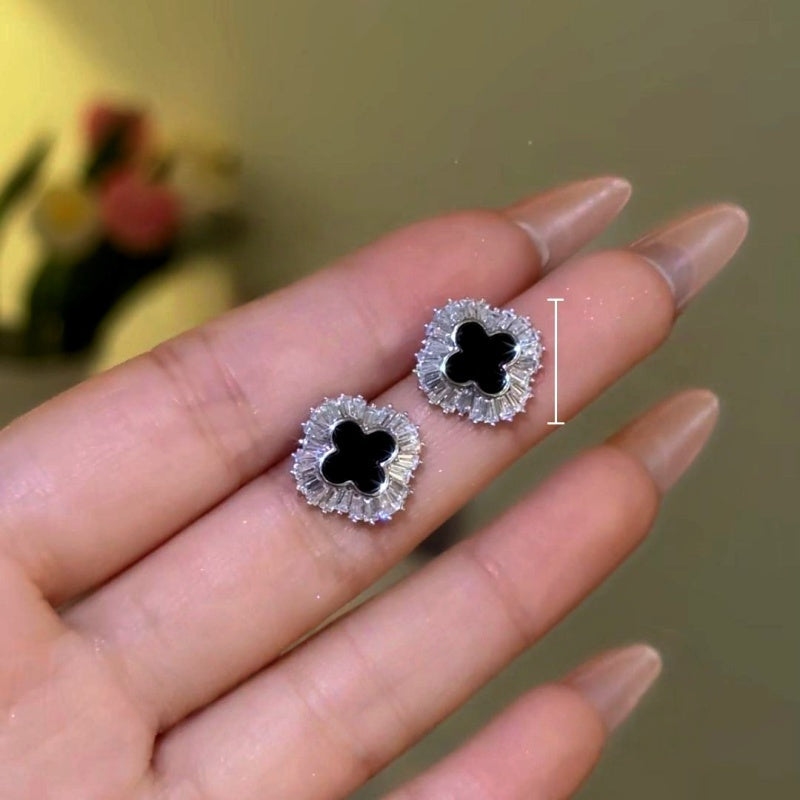 14K Gold-Plated Zircon Diamond Four Leaf Stud Earrings