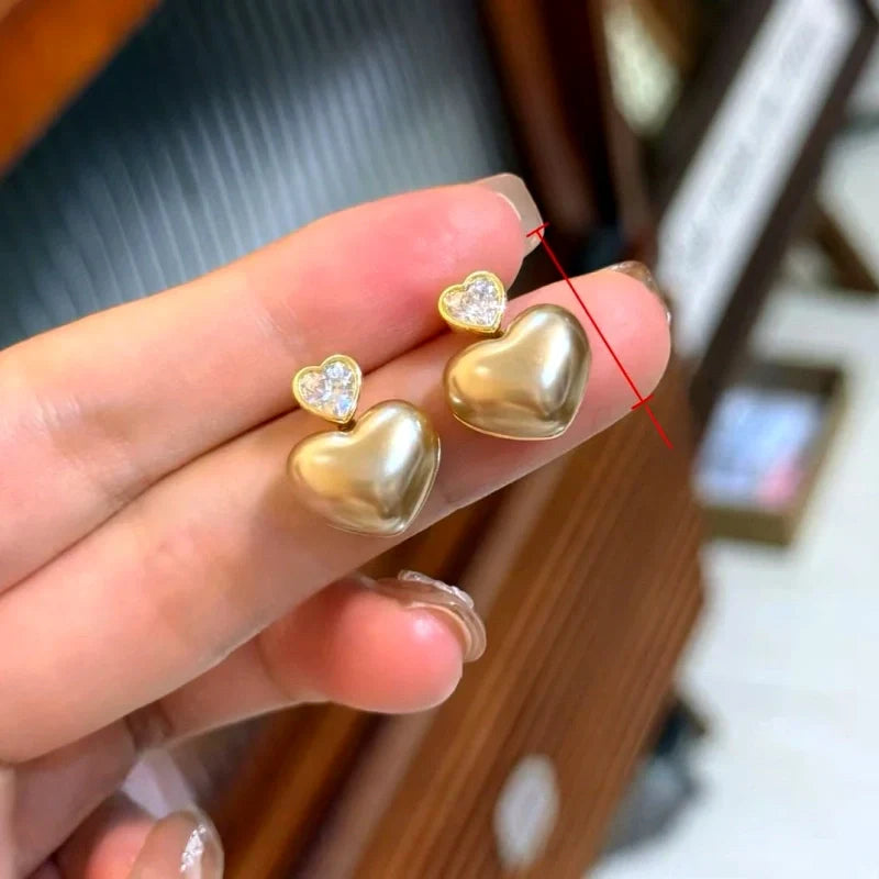 14K Gold-Plated Zircon Diamond Heart Earrings