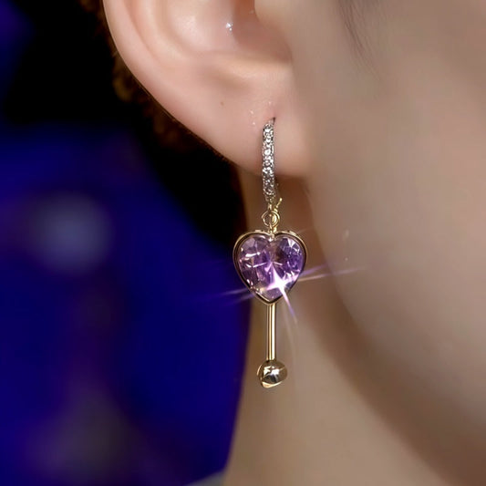 14K Gold-Plated Zircon Diamond Heart Earrings