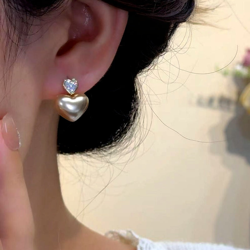 14K Gold-Plated Zircon Diamond Heart Earrings