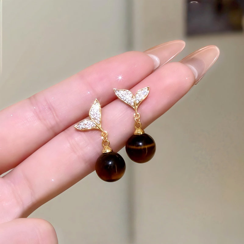 14K Gold-Plated Zircon Diamond Mermaid Tail Bead Earrings
