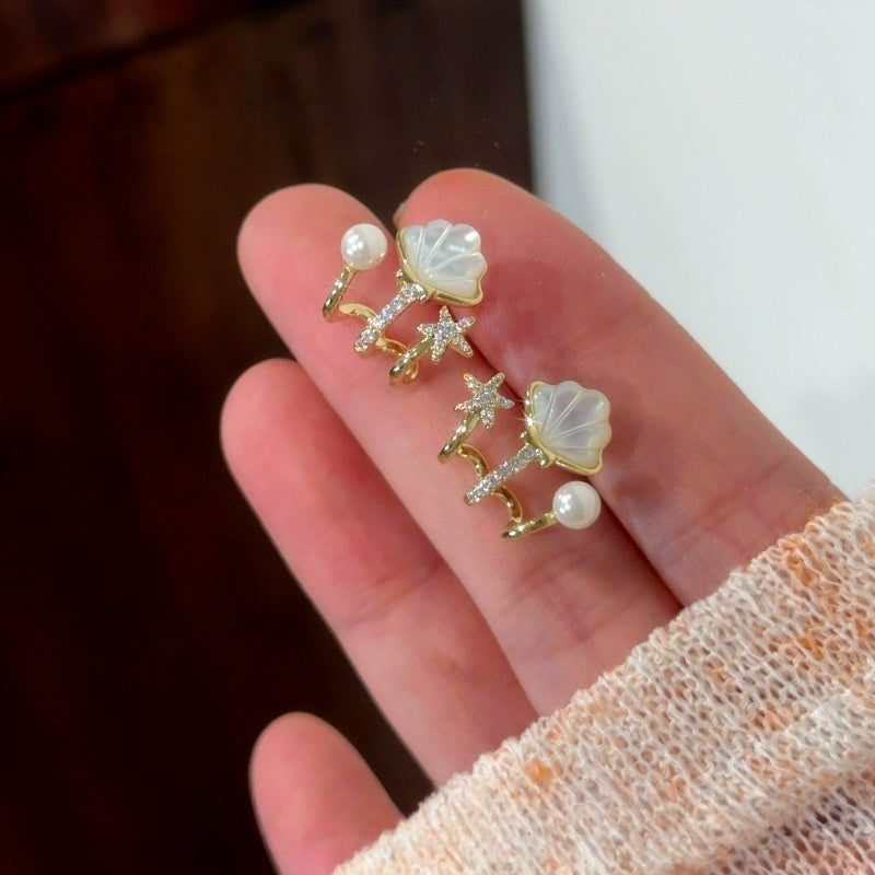 14K Gold-Plated Zircon Diamond Multi-Layer Claw Star Bead Stud Earrings