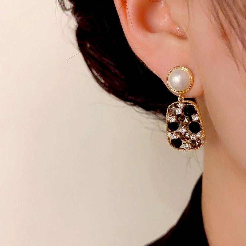 14K Gold-Plated Zircon Diamond Pearl Earrings