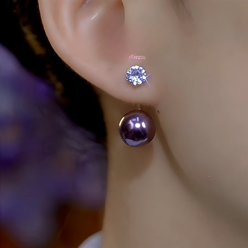 14K Gold-Plated Zircon Diamond Purple Pearl Earrings