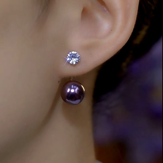 14K Gold-Plated Zircon Diamond Purple Pearl Earrings