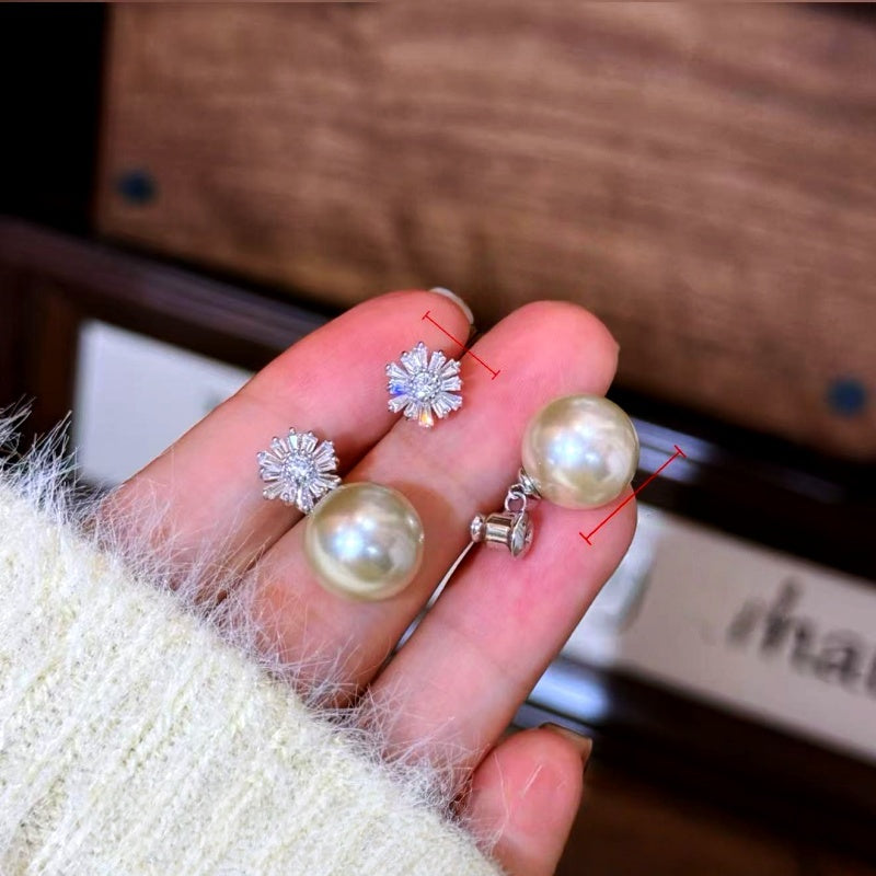 14K Gold-Plated Zircon Diamond Snowflake Pearl Earrings