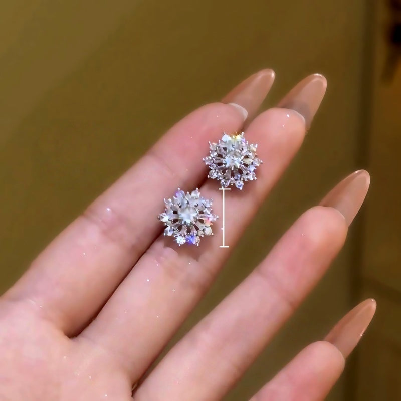 14K Gold-Plated Zircon Diamond Snowflake Stud Earrings