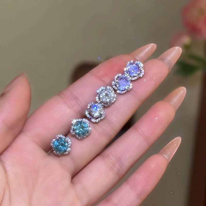 14K Gold-Plated Zircon Diamond Stud Earrings