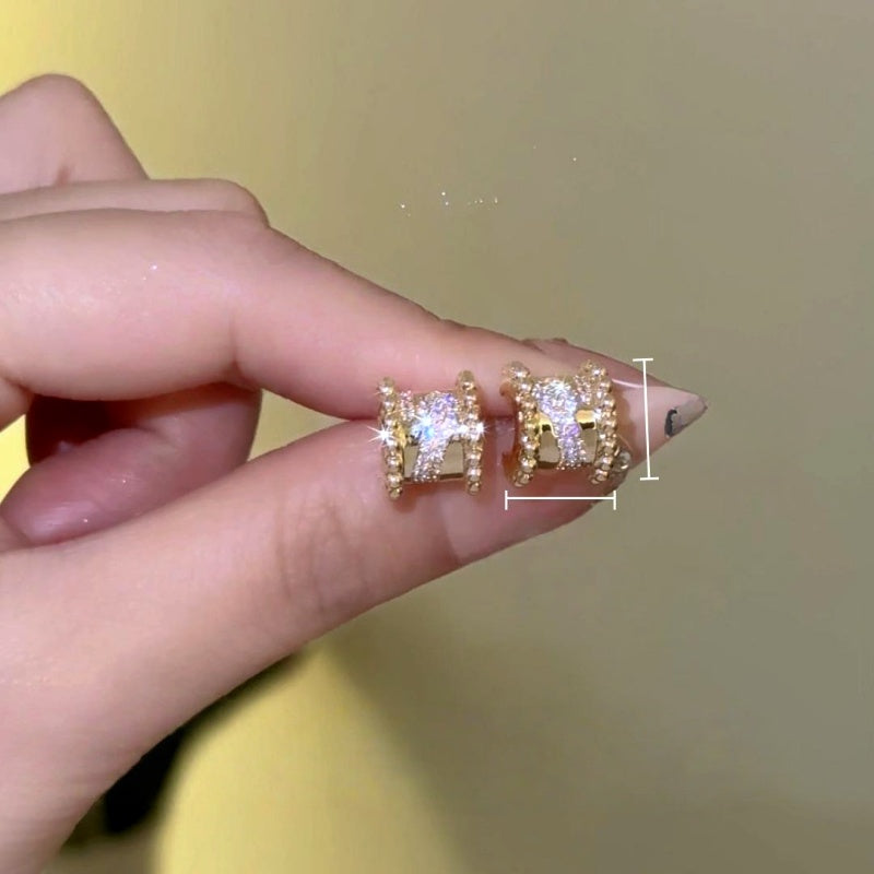 14K Gold-Plated Zircon Diamond  Stud Earrings