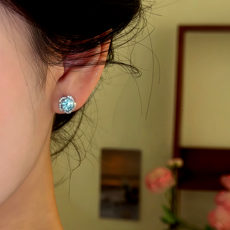 14K Gold-Plated Zircon Diamond Stud Earrings