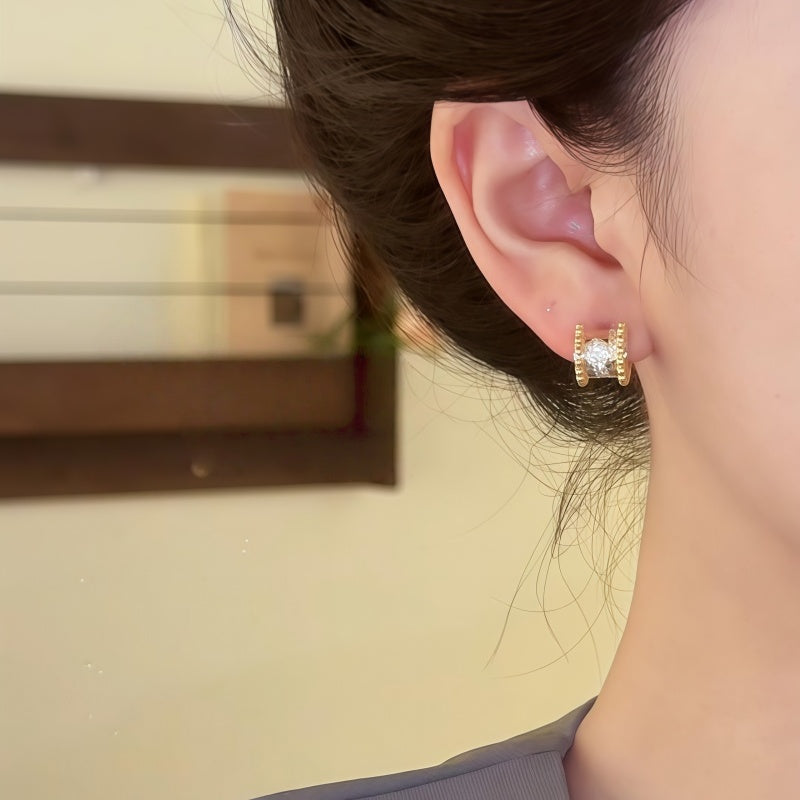 14K Gold-Plated Zircon Diamond  Stud Earrings