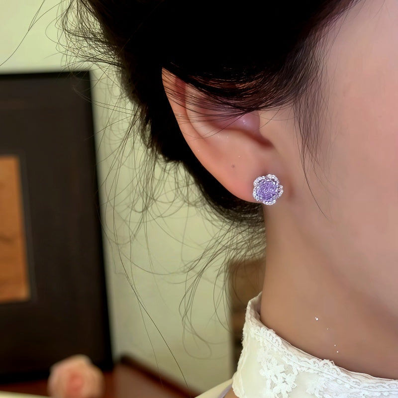 14K Gold-Plated Zircon Diamond Stud Earrings