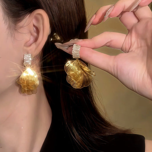 14K Gold-Plated Zircon Diamond Tassel Earrings