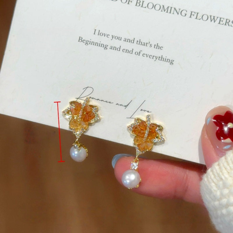 14K Gold-Plated Zircon Maple Earrings
