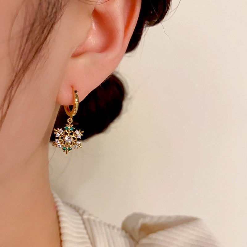 14K Gold-Plated Christmas Zircon Snowflake Earrings