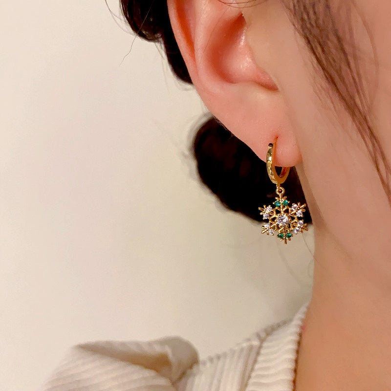 14K Gold-Plated Christmas Zircon Snowflake Earrings