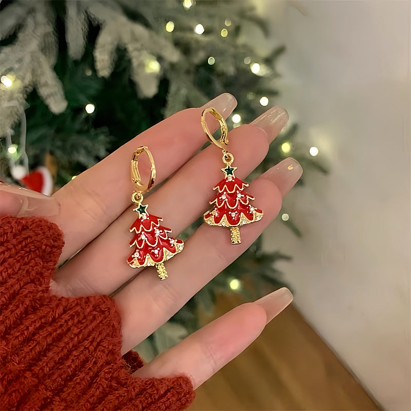14K Gold-plated Christmas Diamond Zircon Christmas Tree Earrings