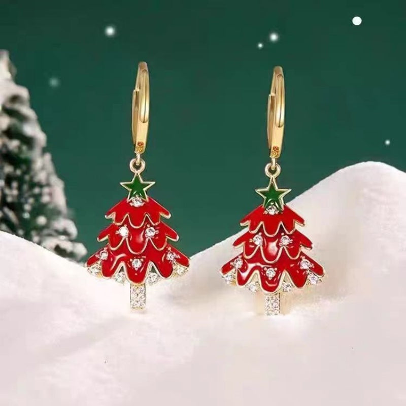 14K Gold-plated Christmas Diamond Zircon Christmas Tree Earrings