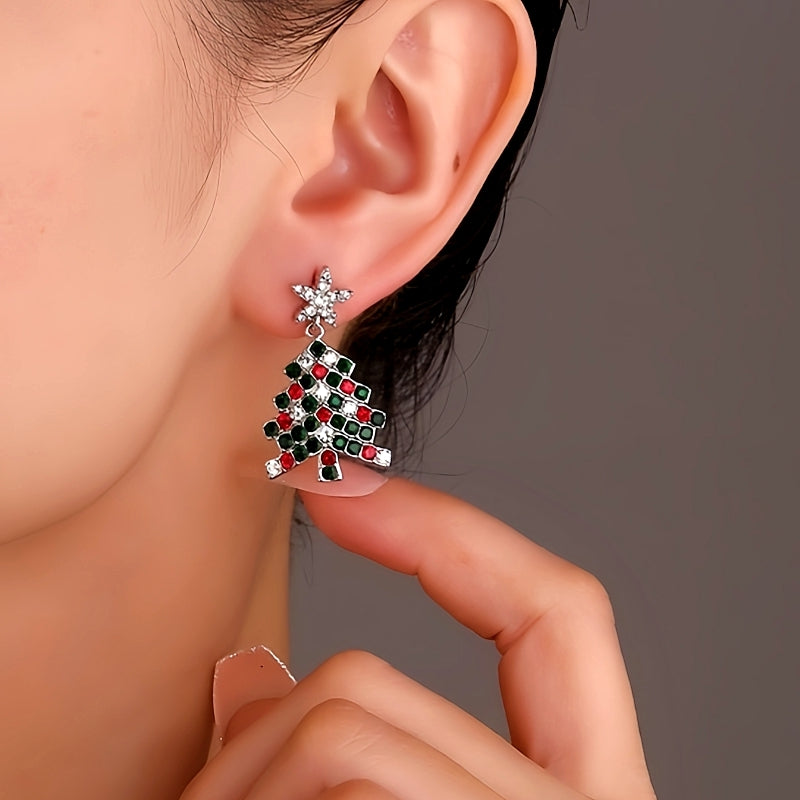 14K Gold-plated Star Daimond Christmas Tree Earrings