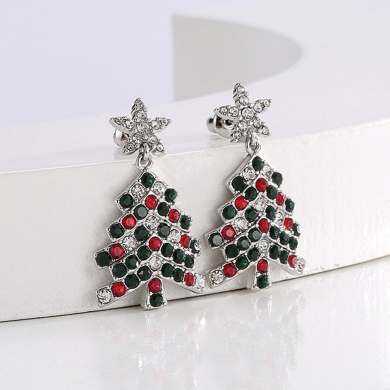 14K Gold-plated Star Daimond Christmas Tree Earrings