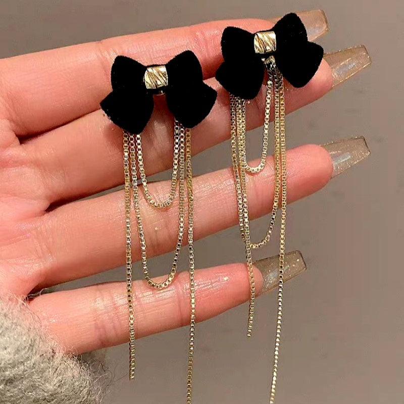 14K Gold Plated Christmas Bow Tassel Earrings