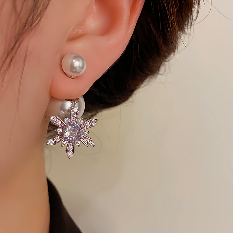 14K Gold Plated Christmas Pearl Snowflake Earrings