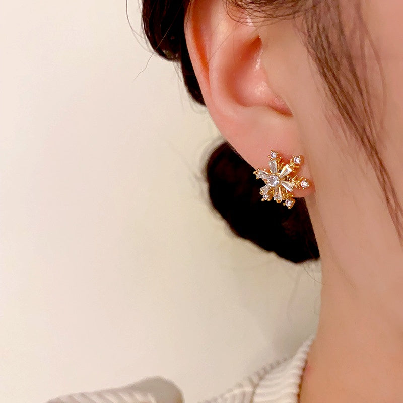 14K Gold Plated Christmas Rotation Snowflake Stud Earrings