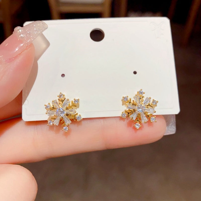14K Gold Plated Christmas Rotation Snowflake Stud Earrings