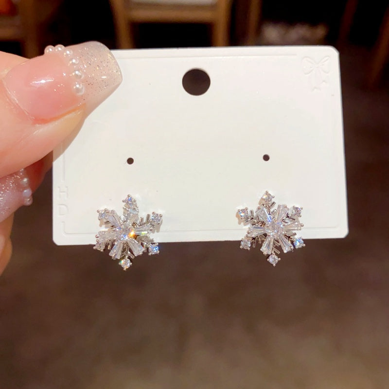 14K Gold Plated Christmas Rotation Snowflake Stud Earrings