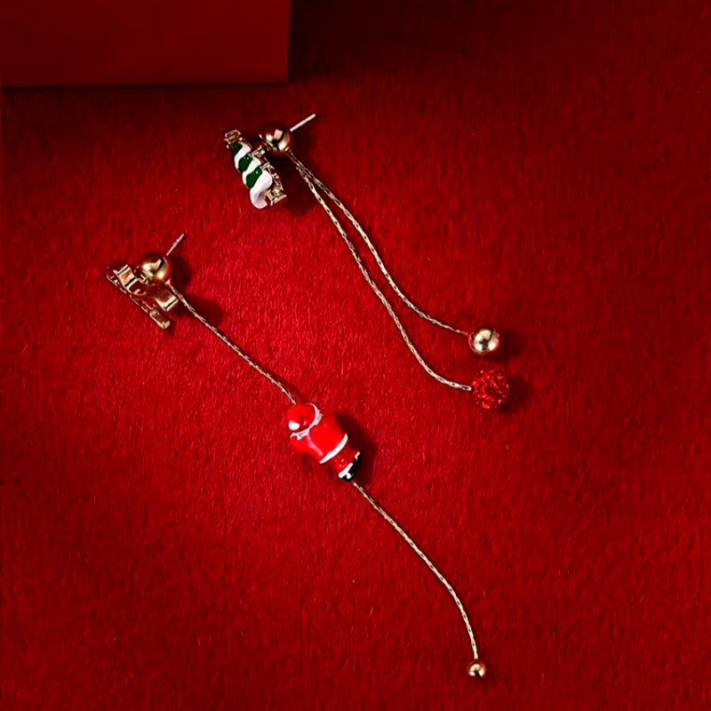 14K Gold Plated Christmas Santa Claus Tassel Earrings