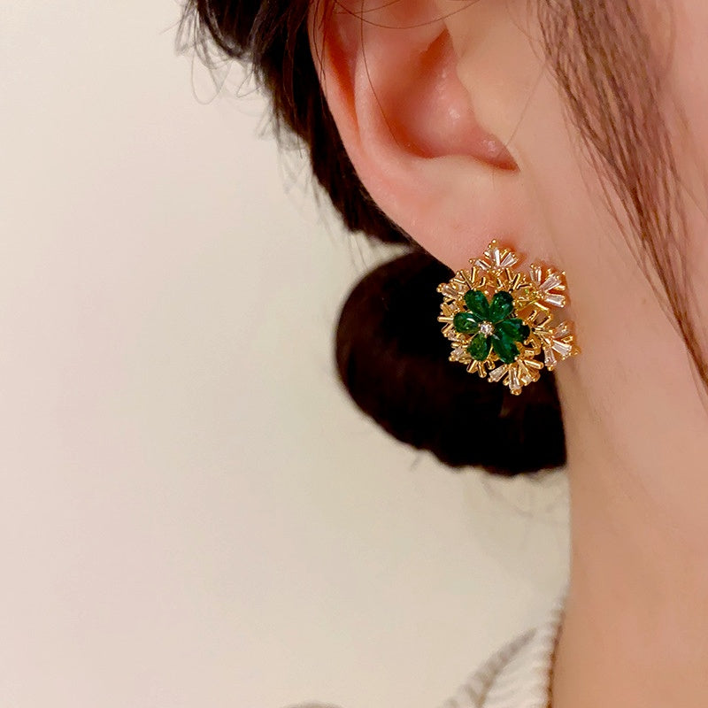 14K Gold Plated Christmas Zircon Rotation Snowflake Stud Earrings