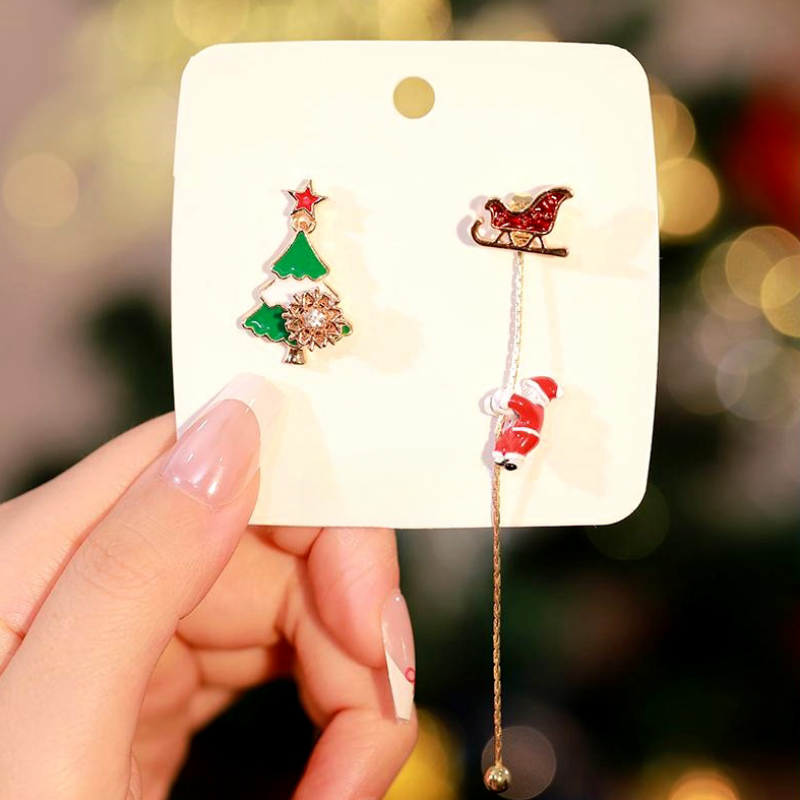 14K Gold Plated New 2025 Christmas Asymmetrical Rotating Snowflake Christmas Tree Earrings