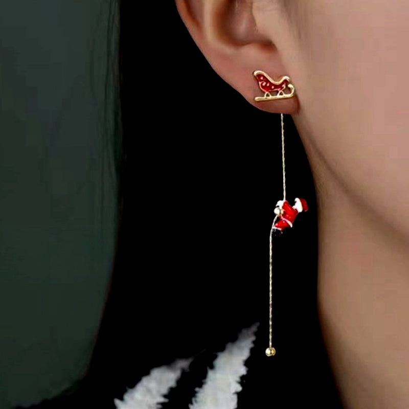 14K Gold Plated Christmas Santa Claus Tassel Earrings