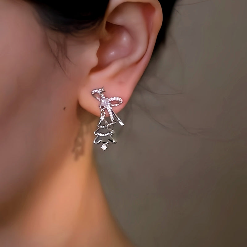 18K Gold-Plated Christmas Tree And Bell Asymmetrical Earrings