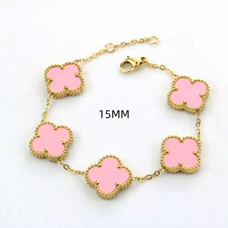 18K Gold-Plated Exquisite Lucky Four-Leaf Clover 15mm Five-Flower Bracelets