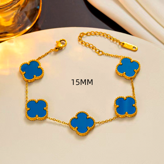 18K Gold-Plated Exquisite Lucky Four-Leaf Clover 15mm Five-Flower Bracelets