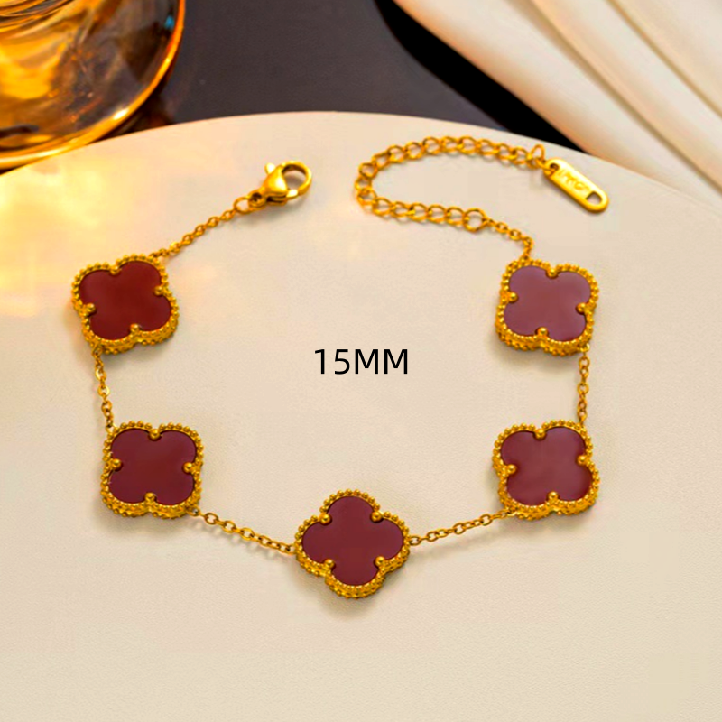 18K Gold-Plated Exquisite Lucky Four-Leaf Clover 15mm Five-Flower Bracelets