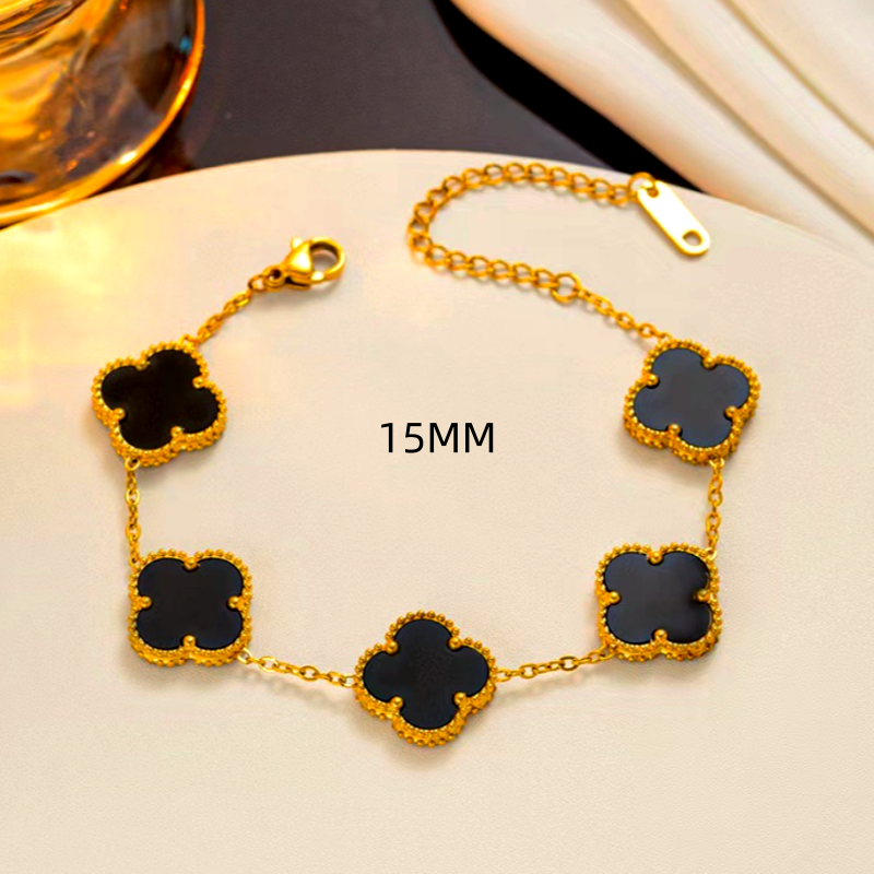 18K Gold-Plated Exquisite Lucky Four-Leaf Clover 15mm Five-Flower Bracelets