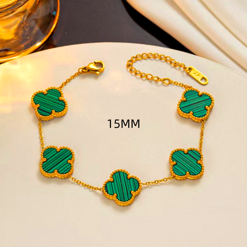 18K Gold-Plated Exquisite Lucky Four-Leaf Clover 15mm Five-Flower Bracelets